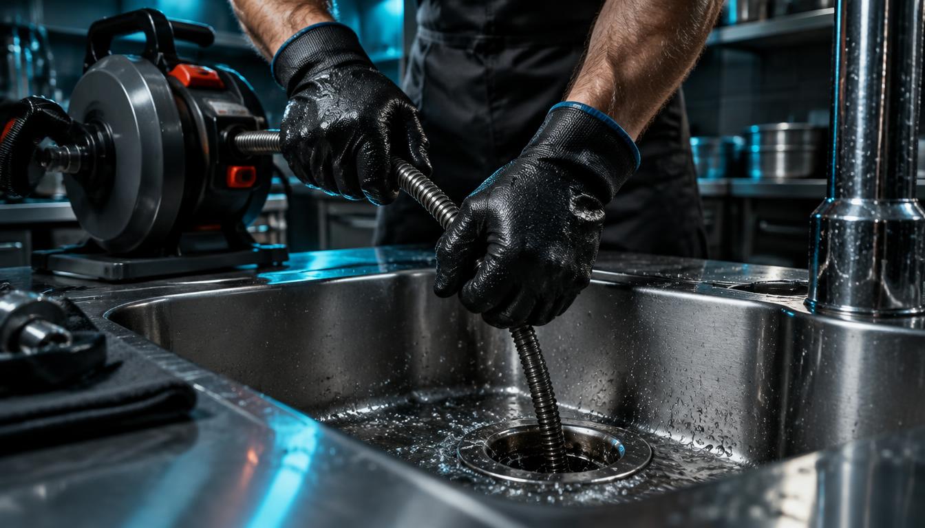 Technicien SIPHONIX en train de déboucher professionnellement un évier